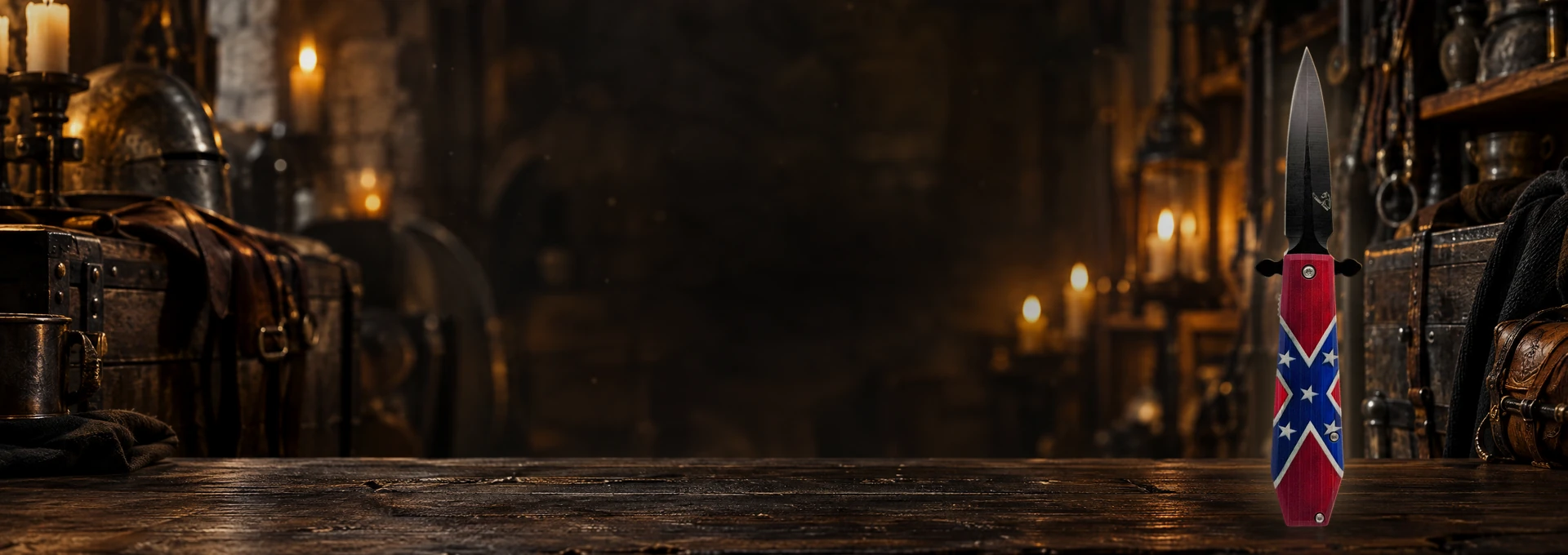 Spear-Point Dagger knife standing upright in a themed scene