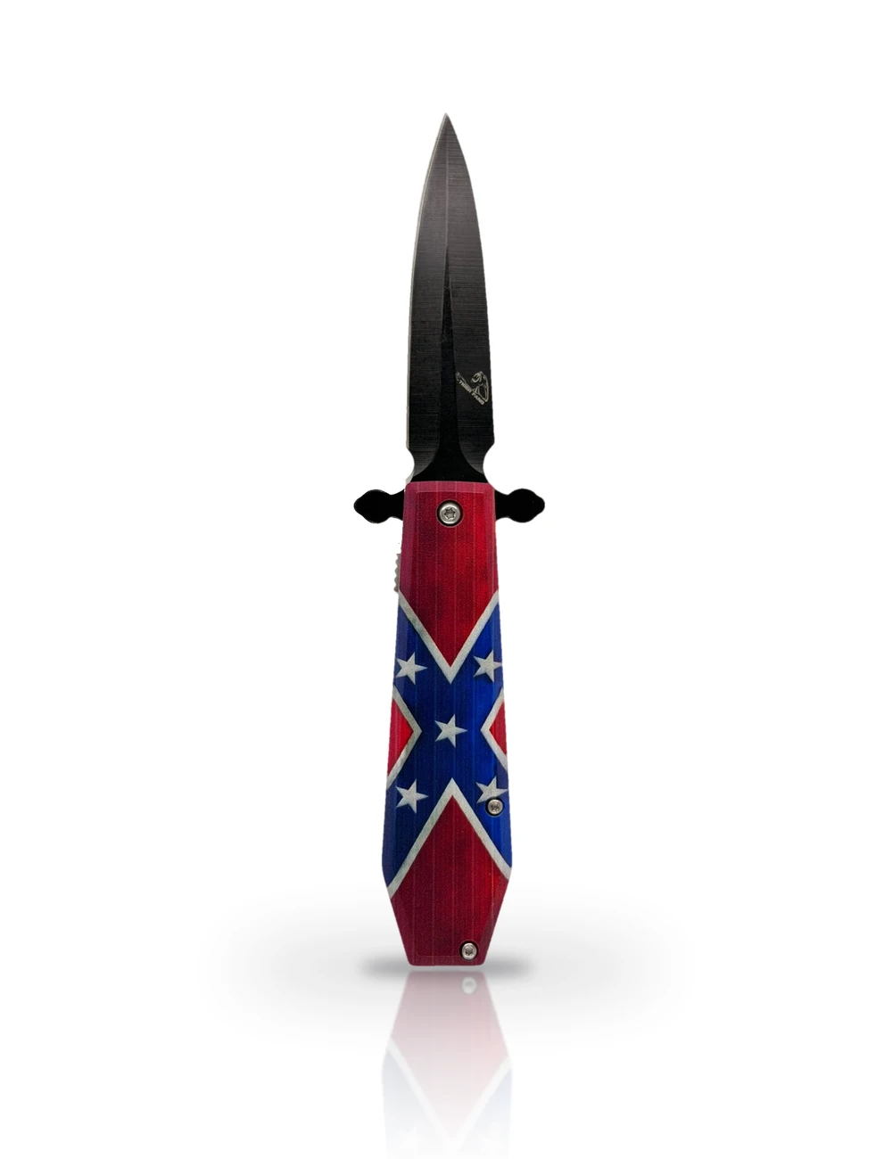 Spear-Point Dagger knife standing upright on white with a soft reflection